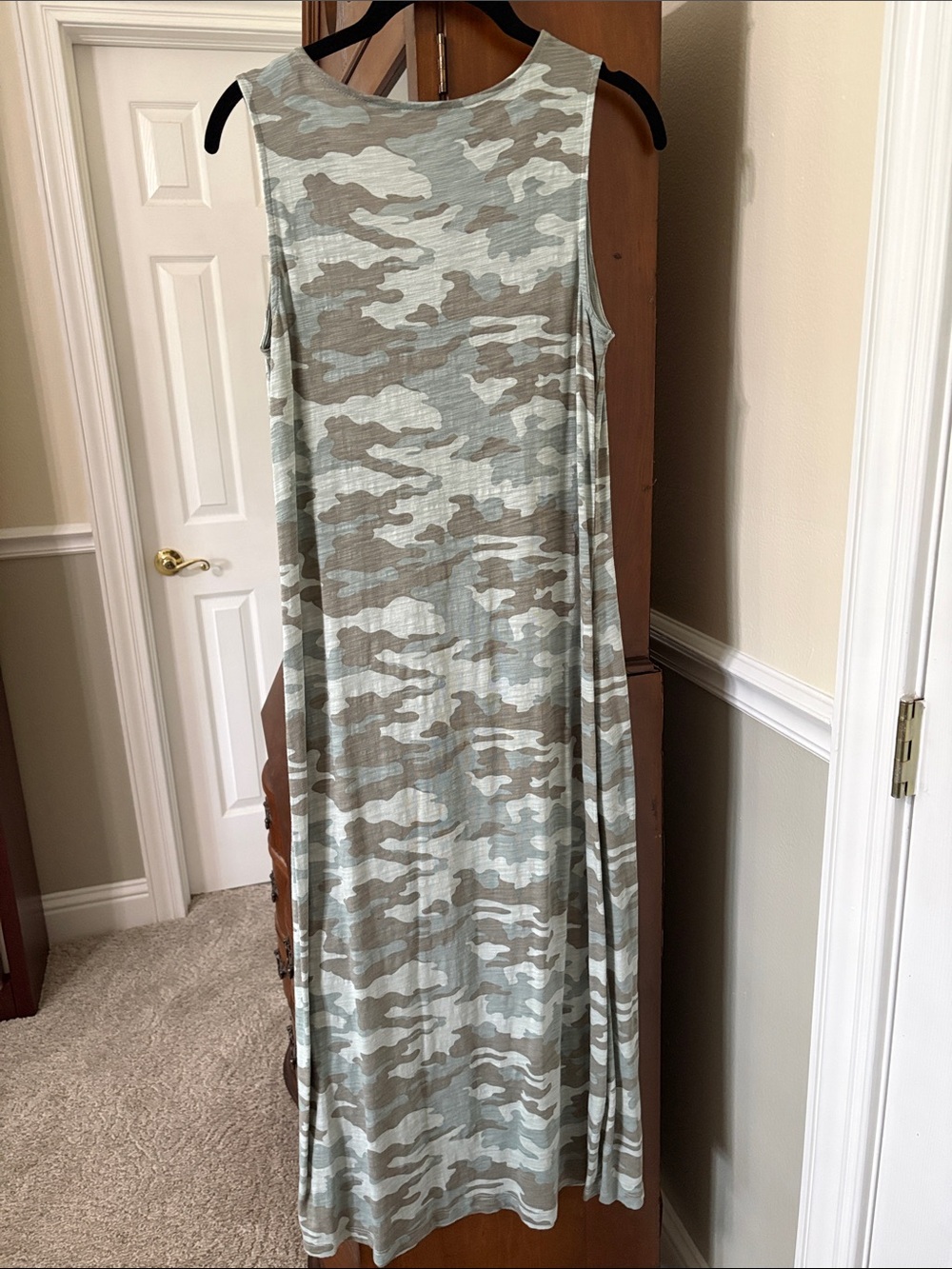Belle Kim Gravel 3 Piece Maxi Dress Open Jacket Tank Light Camo BOHO Beach - Picture 3 of 16